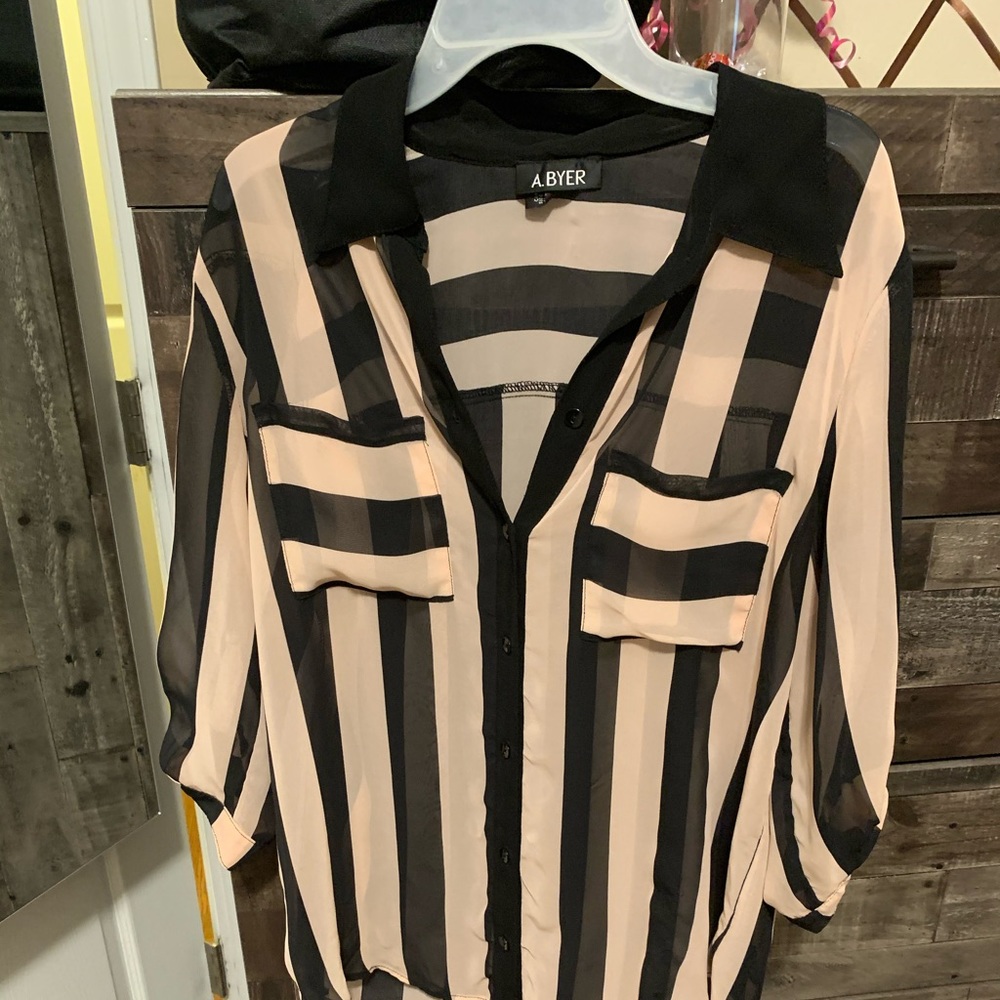 A.Byer sheer button up blouse